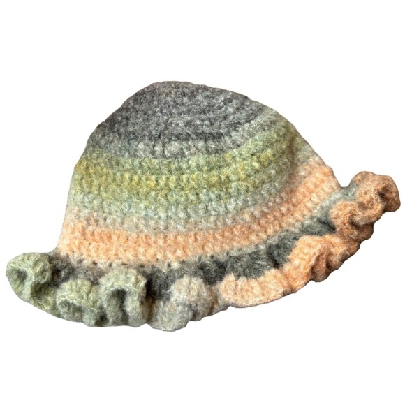 Handcrafted Crochet Ruffle Bucket Hat Green Orange Handmade By Seller Knit main image 11